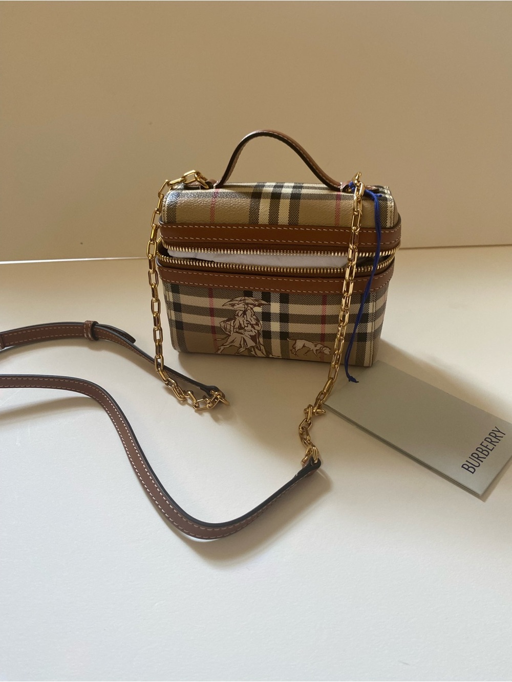 Burberry Mini Check Mates Vanity Bag – Archive Beige Paws on Parade – Authentic